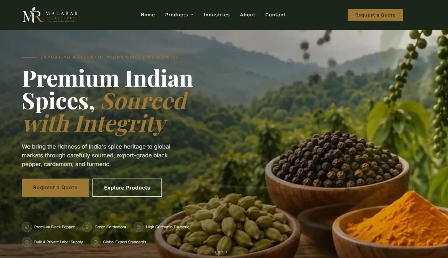 Malabar Reserve — Premium Spice Export Website
